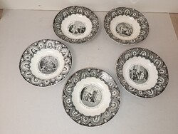 Antik fajansz majolika porcelán mély tányér keresztény vallás Jézus motívum 5 darab  464 9884