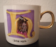 Vintage. Cseh kézzel festett Jan Hus jelenetes porcelán csésze