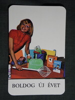 Kártyanaptár,Budapest háztartási illatszer boltok,Tomi mosószer,női modell, 1975,   (7)