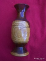 Retro fa váza 22 cm magas, hibátlan, esztergált, lakkozott fa, 1960-as évek eleje