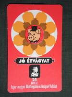 Kártyanaptár,25 éves ÁHV Székesfehérvár állatforgalmi húsipari vállalat,grafikai,malac, 1976,   (7)