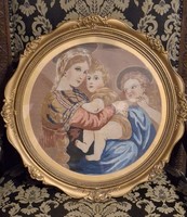 Beautiful Antique Micro Gobelin Sacred Image in Blondel Wood Frame