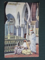 Képeslap,Marokkó,Algéria,Észak Afrika,Beduin folklór,népviselet,Női modell,arab palota,1910-
