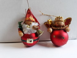 Angyalka és Mikulás 2 db régi kézműves karácsonyfadísz