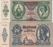 PENGŐ 2 db. egyben, 10 (1936) F+, 20 (1941) F