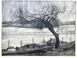 Nyári Lóránt (1928-1982): Ősz a Balatonon, jelzett, művészi rézkarc - Képcsarnok, 1964