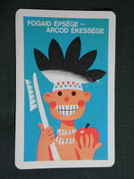 Kártyanaptár,Egészségügyi felvilágosítás,moss fogat,grafikai rajzos,humoros,fogkefe, 1977,   (7)