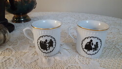 Rokokó árnykép jelenetes, Bohemia porcelán bögre 2 db.