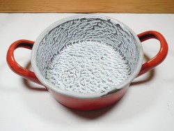 Retro régi jelzett Zománcozott lábas - 12 cm átmérő - Bonyhád