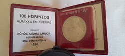 100 Ft alpakka emlékérme Körösi Csoma Sándor MNB 1984