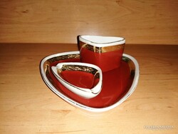 Hollóházi porcelán aranyozott, bordó cigarettázó dohányzó szett (3/d)
