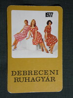 Kártyanaptár,Debrecen ruhagyár,divat,női modell, 1977,   (7)