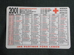 Kártyanaptár,Ausztria Bécs,Vöröskereszt,mentő betegszállítás,névnapos,Krankentransport, 2001,   (7)