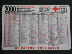 Kártyanaptár,Ausztria Bécs,Vöröskereszt,mentő betegszállítás,névnapos,Krankentransport, 2000,   (7)