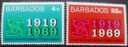 KS401 / Barbados 1969 Az I.L.O. 50. évfordulója bélyegsor postatiszta