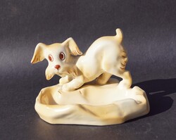 Antik art deco cseh Ditmar Urbach kerámia hamuzó kutya figura