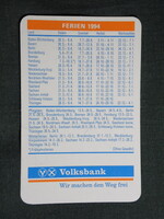 Kártyanaptár,Németország,Volksbank, 1994,   (7)