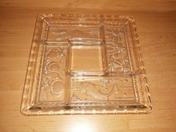 Osztott üveg asztalközép, kínáló tengeri hal, rák, gyümölcs mintával - 25*25 cm (z)