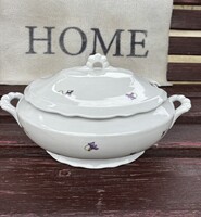 Gyönyörű  Zsolnay virágos ibolyás porcelán pörköltes levesestál nosztalgia