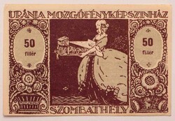Uránia 50 fillér 1919 utalvány Szombathely 1920