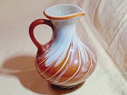 Üveg kancsó 2 - Dragan Drobnjak Prokuplje 21xØ18cm retro hand made többrétgű többszinű díszüveg
