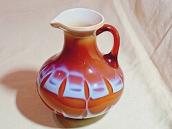 Üveg kancsó 1 - Dragan Drobnjak Prokuplje 18xØ15cm retro hand made többrétgű többszinű díszüveg