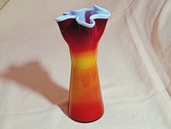Üveg váza 9 - Dragan Drobnjak Prokuplje 24xØ8cm retro hand made többrétgű többszinű díszüveg fáklya