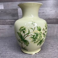 Hollóháza Hungary zöld virág mintás porcelán váza