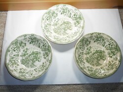 Retro régi Ironstone Tableware English Style zöld porcelán mély leveses tányér - 3 db