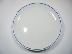 Retro régi süteményes porcelán tányér Hollóháza jelzéssel, kék szegélyes, üzemi konyha