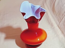 Üveg váza 3 - Dragan Drobnjak Prokuplje 24xØ11cm retro hand made többrétgű többszinű díszüveg fáklya