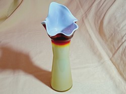 Üveg váza 10- Dragan Drobnjak Prokuplje 28xØ8cm retro hand made többrétgű többszinű díszüveg fáklya