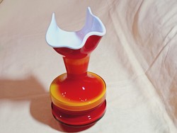 Üveg váza 2 - Dragan Drobnjak Prokuplje 24xØ11cm retro hand made többrétgű többszinű díszüveg fáklya