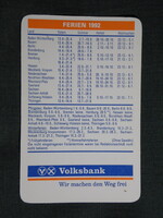 Kártyanaptár,Németország,Volksbank, 1992,   (7)