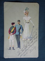Képeslap,Budapest műintézet kiadás,artist,litho,romantika,szerelem,zsoké,katona,egyenruha, 1900-