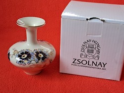 Vitrin állapotú Zsolnay búzavirág mintás váza gyári dobozban