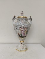 Antik capodimonte Capo di monte dúsan aranyozott sokalakos kétfüles porcelán váza 644 1011