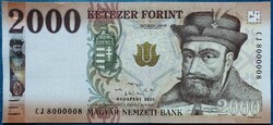 Nagyon különleges sorszám! MNB 2000 Forint 2020 *CJ 8000008*, UNC.