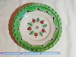 Falitányér 22 Karcagi kézzel festett 25,5cm régi kerámia Agyagipar Karcag