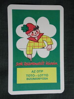 Kártyanaptár, Totó Lottó szerencsejáték, grafikai rajzos,reklám figura, 1982,   (7)