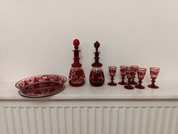 Biedermeier pohár Cseh bohemia antik vörös bor boros pálinkás készlet üveg kancsó 480 1130