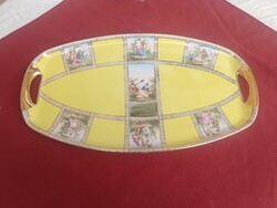 Hatalmas méretű antik  Pirken Hammer porcelán kínáló Alt Wien dekorral,,jelenetekkel, 49 x 28 cm.