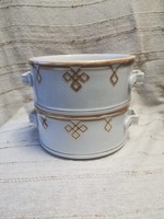 Régi, vastag falú porcelán ételhordó 2 része