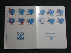 Kártyanaptár,Kereskedelmi Bank,Budapest,grafikai,reklám figura malac,névnapos, 1992,   (7)
