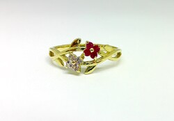 Rózsaszín köves virágos arany gyűrű (ZAL-Au129337)