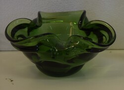 Muránoi zöld üvegtál,fújt különleges forma - A030