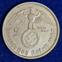 Horogkeresztes ezüst birodalmi 2 Márka 1937. F. (1420)