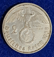 Horogkeresztes ezüst birodalmi 2 Márka 1938. (1421)