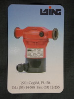 Kártyanaptár,LAING szivattyú,épületgépsz üzlet,Cegléd, 1993,   (7)