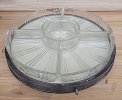 1930-as évek Wellner Art deco forgó tálcás csiszolt üveges osztott kínáló RITKA!